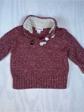 Cat & Jack Red Sherpa-Trim Fisherman knit Sweater Baby Size: 12 months